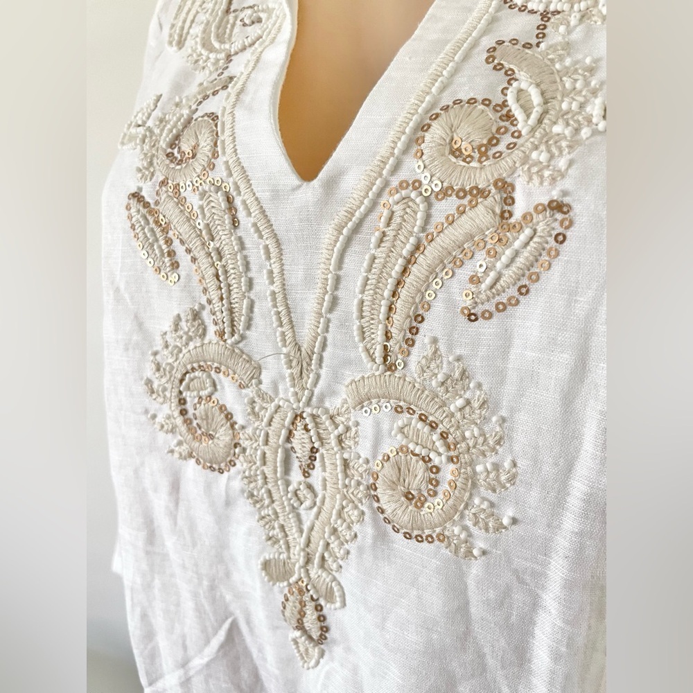 Saint Tropez 100% Linen Shirt Womens Size L Beach Resort Coastal Embroidered - Picture 3 of 7